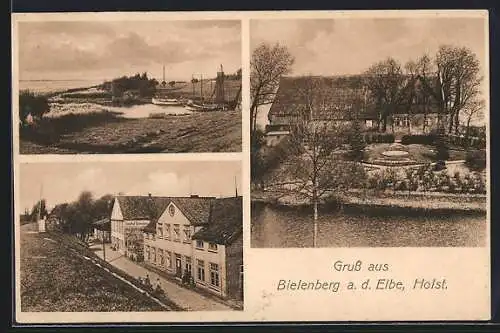 AK Bielenberg a. d. Elbe, Strassenpartie mit Gasthof Bielenberg