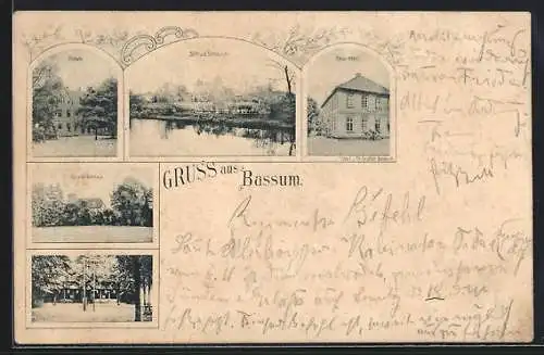 AK Bassum, Pleus Hotel, Gasthaus Schützenhof, Altes Amtshaus, Stift u. Stiftskirche