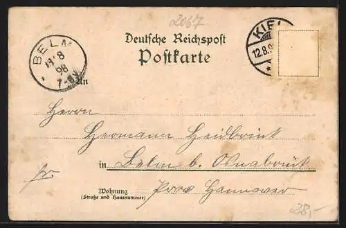 Lithographie Reinfeld i / H., Kirche, Post, Krieger-Denkmal