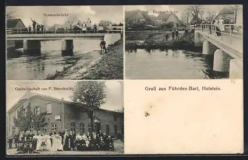 AK Föhrden-Barl /Holstein, Bramaubrücke und Gasthaus v. P. Steenbock