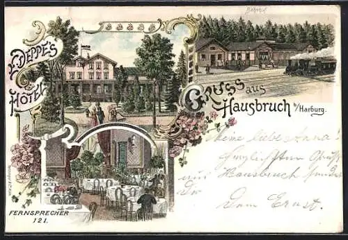 Lithographie Hamburg-Harburg, E. Deppe`s Hotel