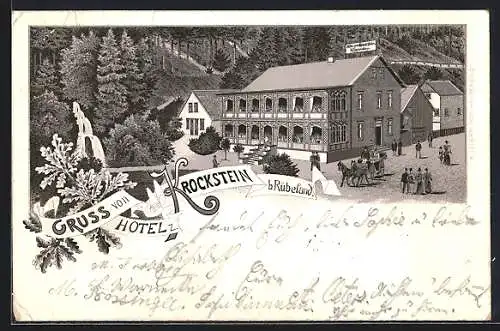 Lithographie Rübeland, Hotel Krockstein mit Passanten