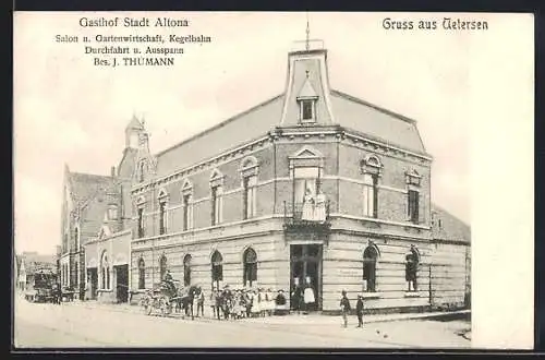 AK Uetersen, Gasthof Stadt Altona, Kegelbahn und Salon, Bes. J. Thumann