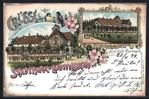 Lithographie Malstatt-Burbach, Restaurant Stadtpark Ludwigsberg