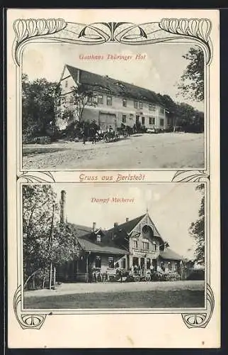 AK Berlstedt, Gasthaus Thüringer Hof und Dampf-Molkerei