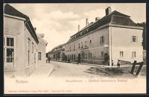 AK Rodaun, Hauptstrasse mit Adalbert Schneiders Gasthof