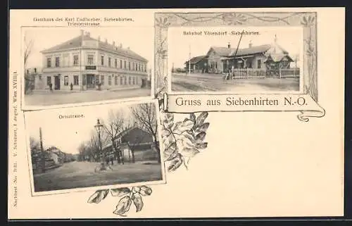 AK Wien-Siebenhirten, Gasthaus-Triesterstrasse, Ortsstrasse, Bahnhof Vösendorf