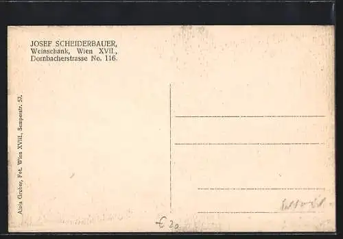 AK Wien, Weinschänke v. Josef Scheiderbauer in der Dornbacherstrasse 116