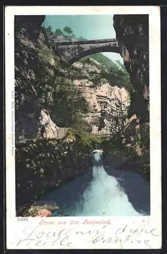 AK Taubenloch, Brücke über die Schlucht