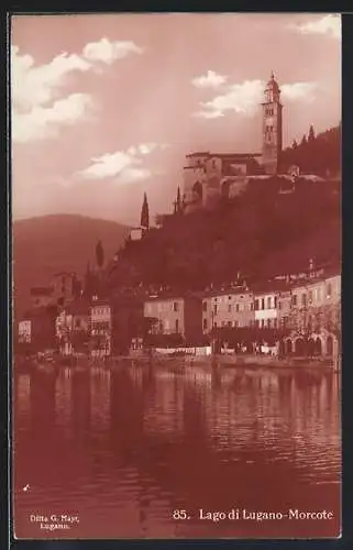 AK Morcote /Lago di Lugano, Teilansicht mit Pfarrkirche S. Maria del Sasso