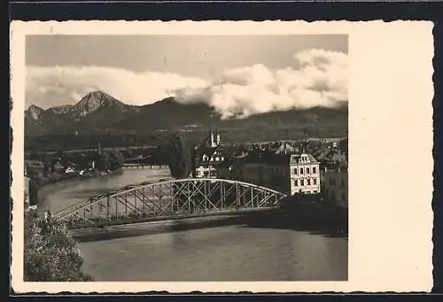 AK Villach, Draubrücke gegen Mittagskogel
