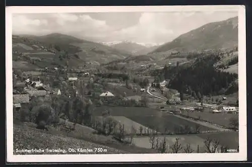 AK Trebesing, Ortsansicht mit Kirche und weitem Talblick