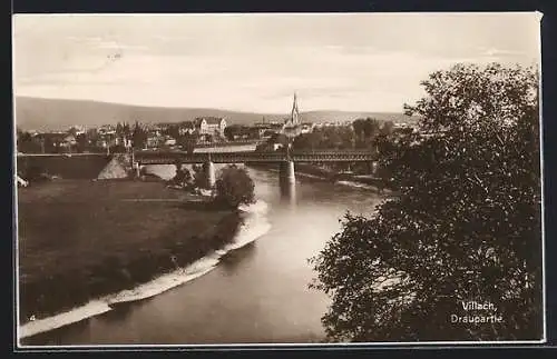 AK Villach, Draupartie mit Brücke