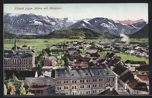 AK Villach, Blick gegen Süden mit Mangart