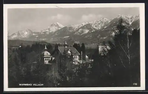 AK Warmbad Villach, Ansicht mit den Bergen