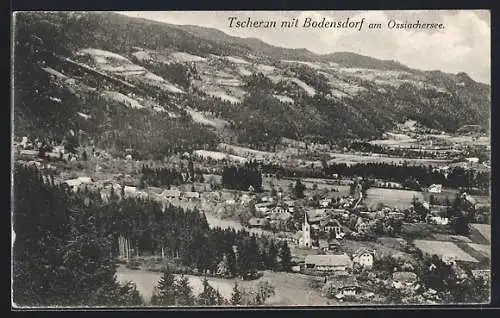 AK Tscheran am Ossiachersee, Ortsansicht mit Bodensdorf