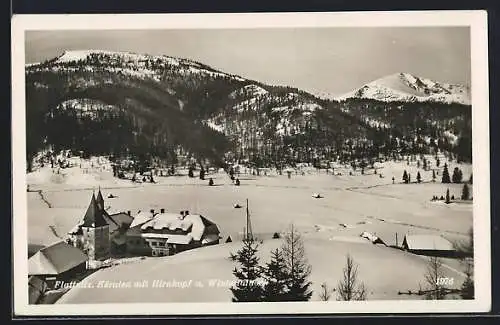 AK Flattnitz, Blick auf den Ort im Winter mit den Bergen Hirnkopf und Wintertalnok