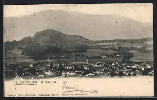 AK Feldkirchen, Ortsansicht mit Bahnhof