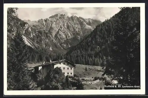 AK St. Lorenzen im Lesachtal, Tuffbad, Blick zur Pension im Tal