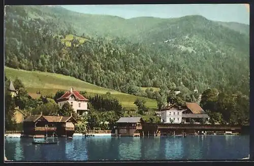 AK Sattendorf am Ossiachersee, Blick vom See zum Ort