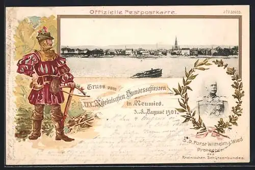 AK Neuwied, XIX. Rheinisches Bundesschiessen 1901, Festpostkarte