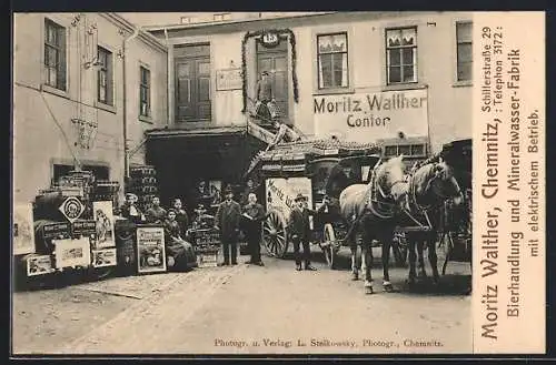 AK Chemnitz, Geschäft Moritz Walther, Schillerstrasse 29, Bierhandlung und Mineralwasser-Fabrik