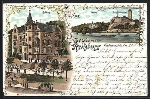 Lithographie Giebichenstein, Blick auf die Reilsburg