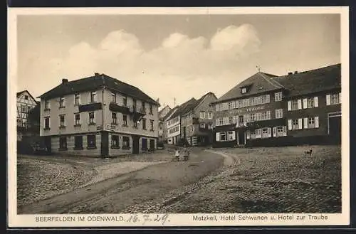 AK Beerfelden im Odenwald, Metzkeil, Hotel Schwanen und Hotel zur Traube