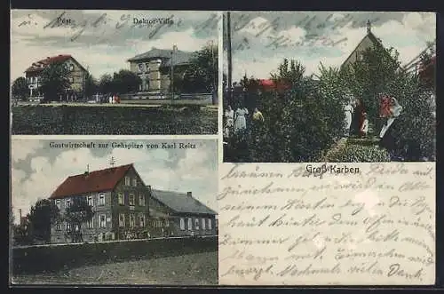 AK Gross-Karben, Post, Doktor-Villa und Gasthaus zur Gehspitze v. Karl Reitz