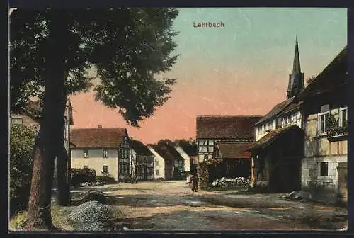 AK Lehrbach, Strassenpartie mit Kirchturm