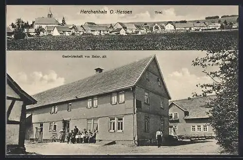 AK Herchenhain O.-Hessen, Gasthaus von Heinr. Alt und Totalansicht