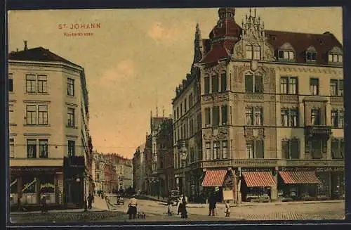 AK St. Johann / Saarbrücken, Kaiserstrasse mit Geschäften