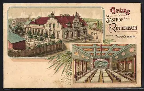 Lithographie Rothenbach / Glauchau, Gasthof von Max Grünberger