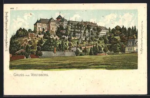 Lithographie Voigtsberg, Ansicht vom Feld aus