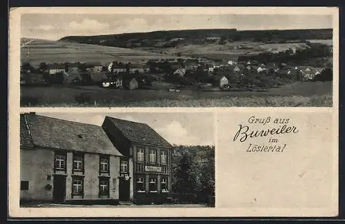 AK Buweiler im Löstertal, Panorama und Gasthaus zur Post