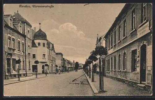 AK Nerchau, Wurzenerstrasse mit Kolonialwarengeschäft