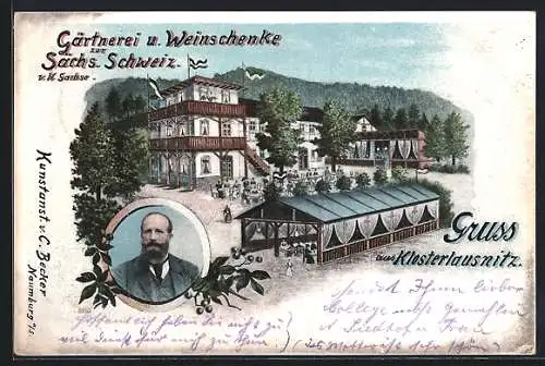 Lithographie Klosterlausnitz, Gasthaus & Gärtnerei Weinschenke