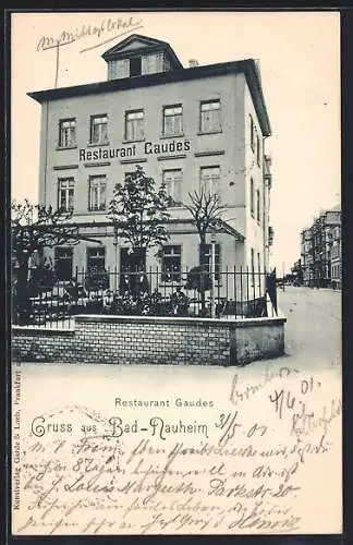 AK Bad Nauheim, Restaurant Gaudes mit Terrasse u. Strasse