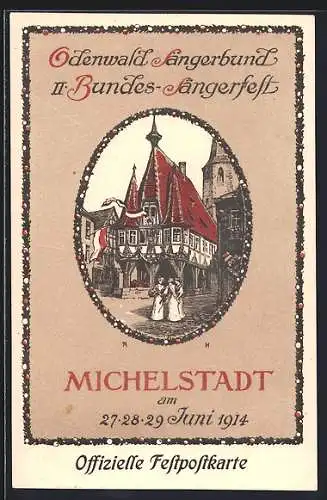 AK Michelstadt, Festpostkarte zum II. Bundes-Sängerfest des Odenwald-Sängerbundes 1914