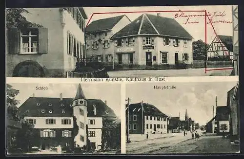 AK Rust, Kaufhaus Herrmann Künstle, Schloss, Hauptstrasse