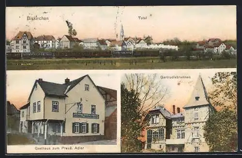 AK Biskirchen, Gasthaus zum Preuss. Adler, Gertrudisbrunnen, Totalansicht