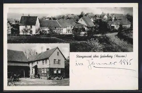 AK Grünberg /Hessen, Gasthaus zur Linde v. Heinr. Schultheiss, Ortsansicht