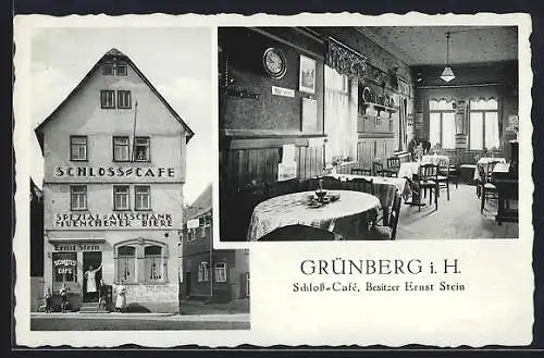 AK Grünberg i. H., Schloss-Café, Blick in den Speisesaal