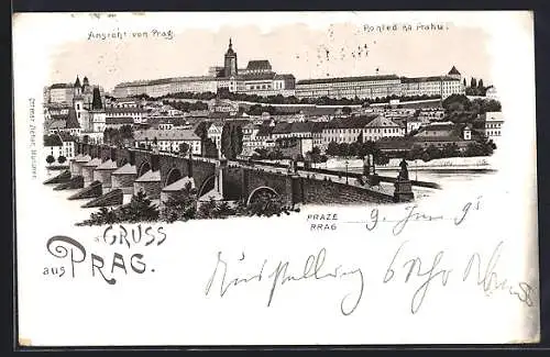 Vorläufer-Lithographie Prag / Praha, 1895, Stadtansicht, Pohled na Prahu