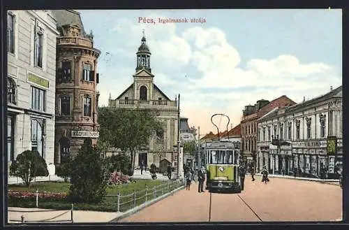 AK Pécs, Irgalmasok utcája, Strassenbahn