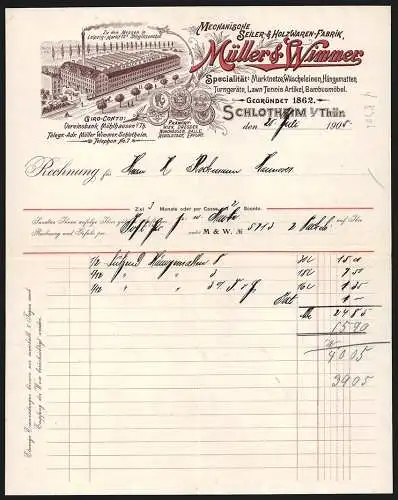 Rechnung Schlotheim i. Thür. 1905, Müller & Wimmer, Seiler- & Holzwaren-Fabrik, Blick auf das Betriebsgebäude