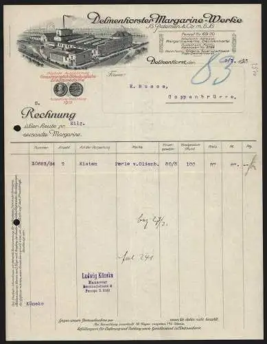 Rechnung Delmenhorst 1915, H. Petersen & Co. mbH, Delmenhorster Margarine-Werke, Die Betriebsanlage mit Lagerhof