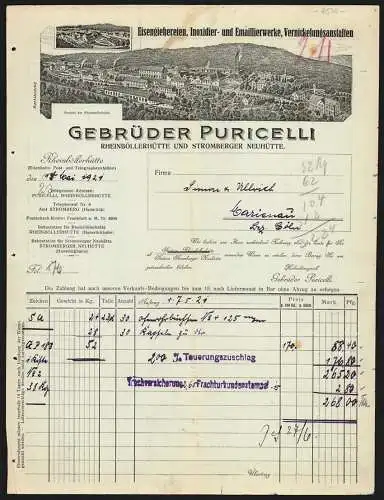 Rechnung Rheinböllerhütte 1921, Gebrüder Puricelli, Eisengiessereien, Inoxidier- & Emaillierwerke, Fabrikansicht