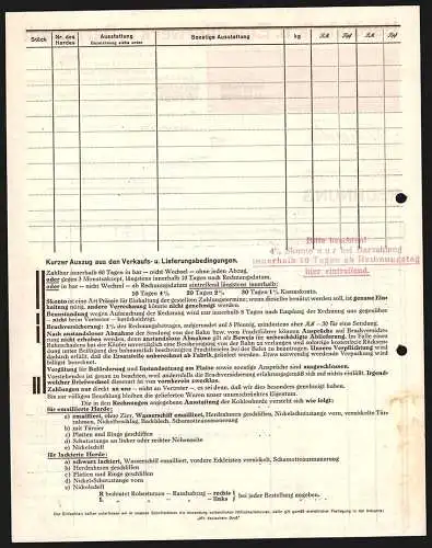 Rechnung Darmstadt 1935, Herdfabrik & Emaillierwerk GmbH, Ansicht der Betriebsanlage, Alkoda-Marke