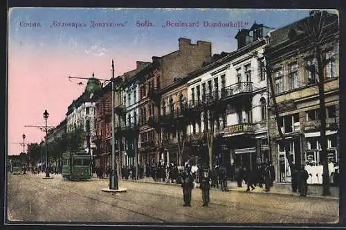 AK Sofia, Boulevard Dondoukoff, Strassenbahn